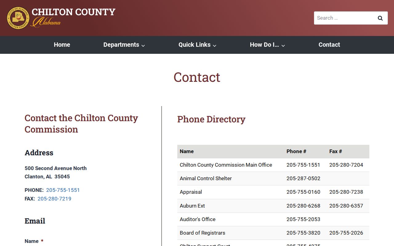 Chilton County official phone directory