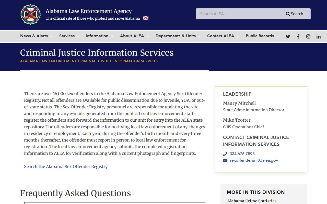 Chilton County sex offender search information on the ALEA registry page