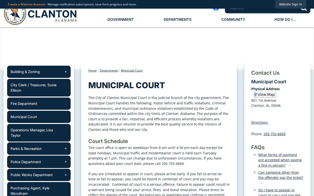 Clanton criminal records at Clanton Municipal Court