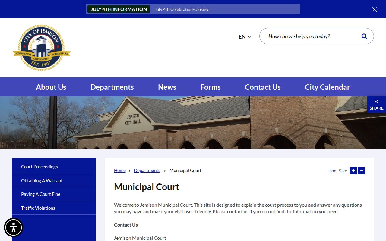 Jemison criminal records at Jemison Municipal Court